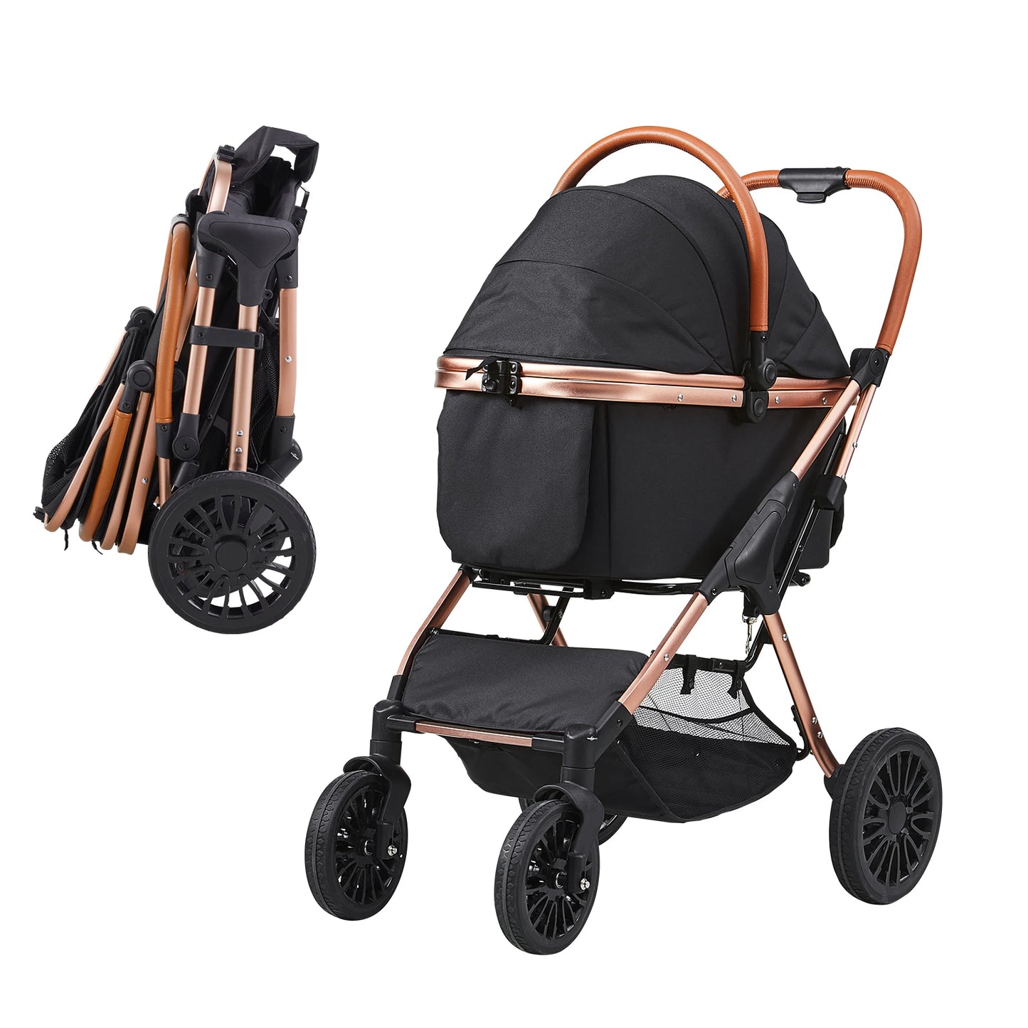 SucceBuy Foldable Dog Stroller With Brakes And Detachable Carrier