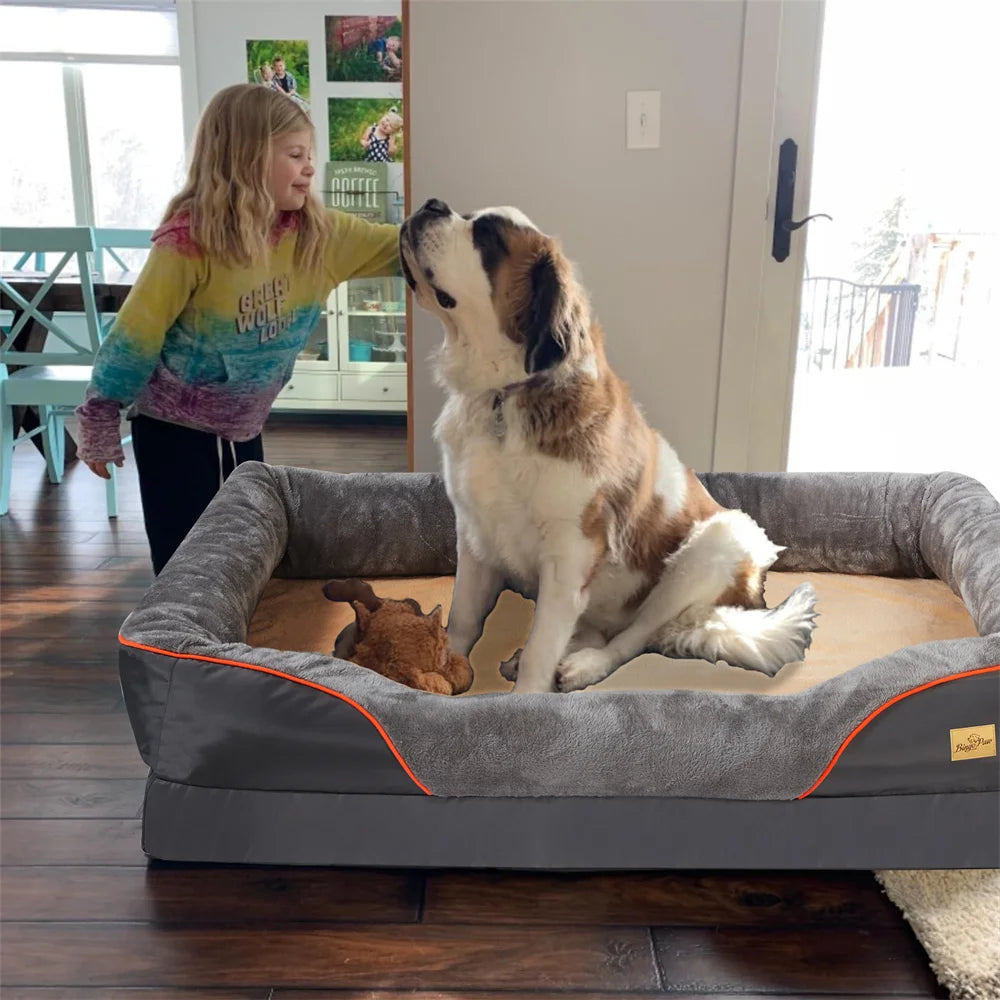BORWARTCN Orthopedic Memory Foam Dog Bed Sofa Waterproof Removable Cover