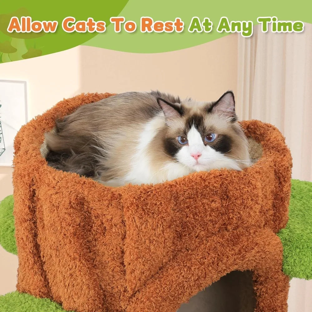 Indoor Cat Tree Tower With Plush Cushion And Scratching Board