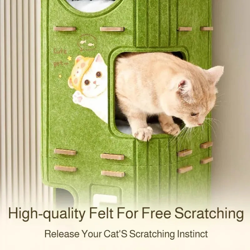 NONECN Winter Enclosed Cat House With Felt Tree Hole Board