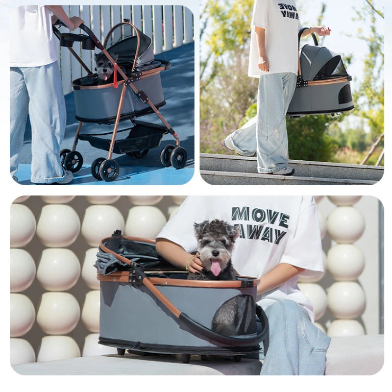 Folding Pet Stroller 3 In 1 Detachable Carrier Canopy 30lbs