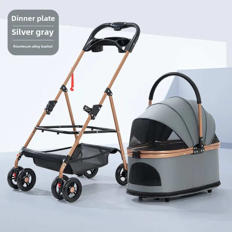 Folding Pet Stroller 3 In 1 Detachable Carrier Canopy 30lbs