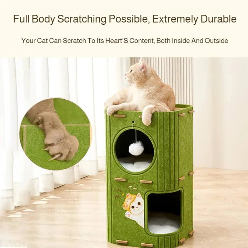 NONECN Winter Enclosed Cat House With Felt Tree Hole Board