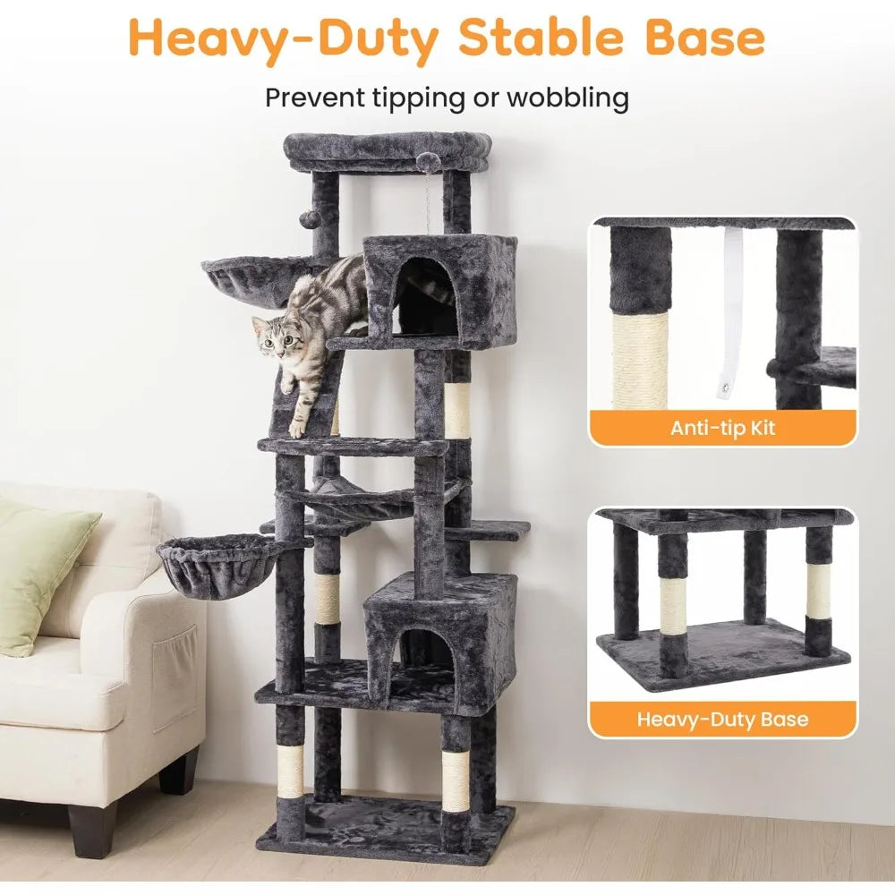HUANZHUANG Cat Tree With Scratching Posts Condos Perch Hammocks Toys