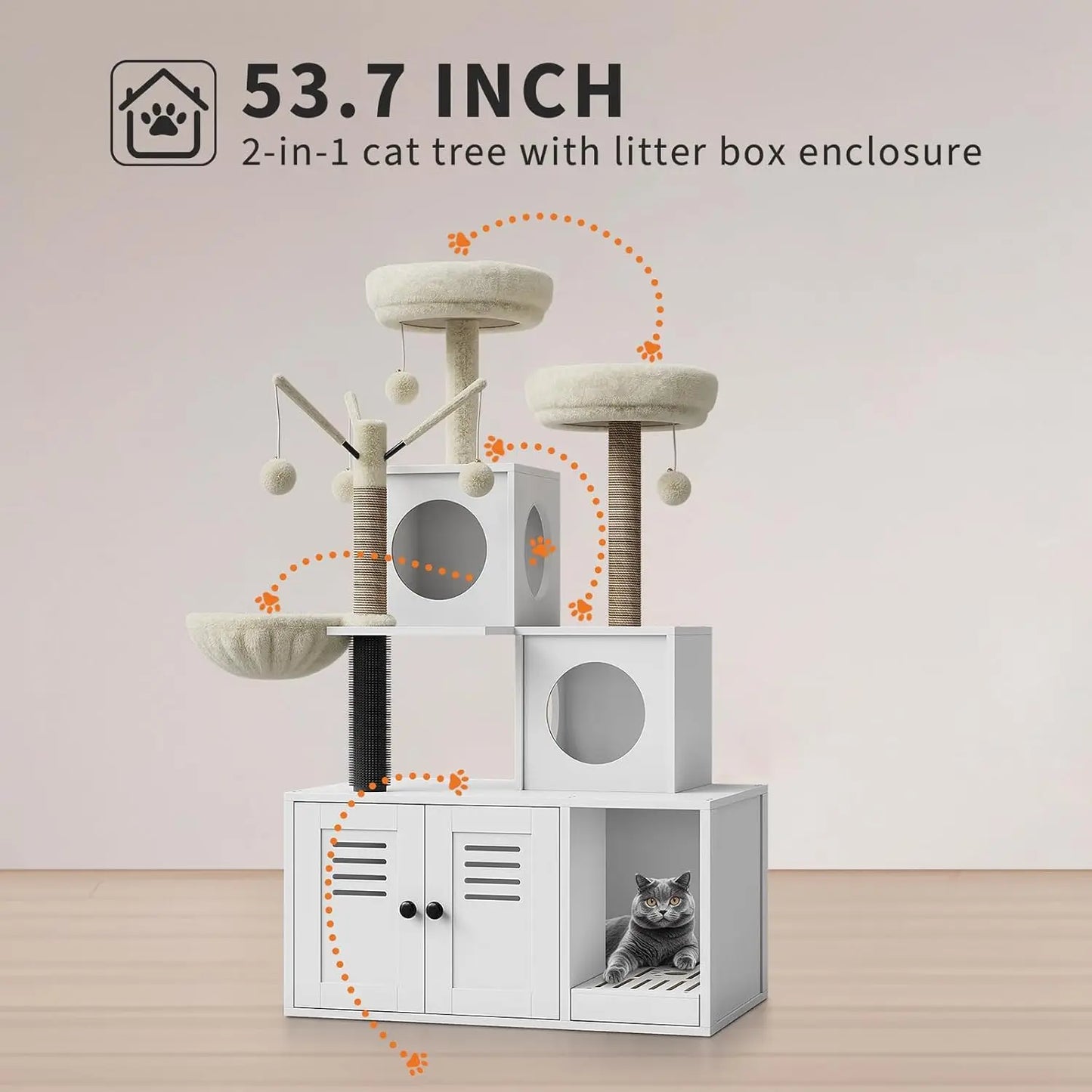 HiMISSCN Litter Box Enclosure Cat Tree 2-in-1 Washroom Furniture