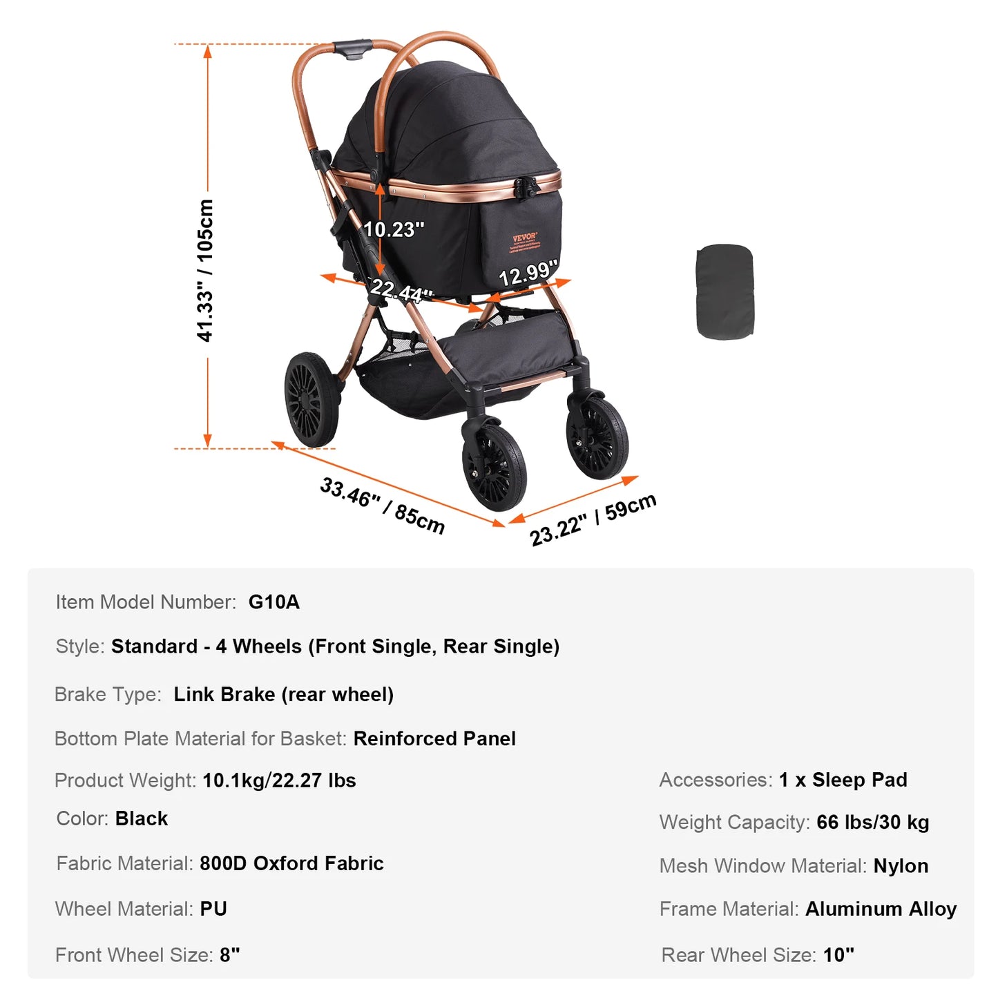 SucceBuy Foldable Dog Stroller With Brakes And Detachable Carrier