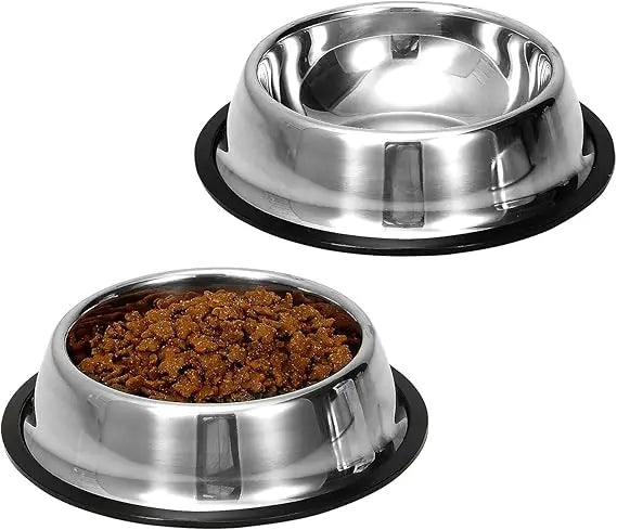 Hign-concerned Stainless Steel Dog Bowls with Anti-Slip Rubber Base 2 Pack