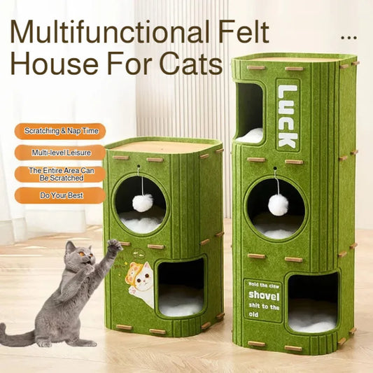 NONECN Winter Enclosed Cat House With Felt Tree Hole Board